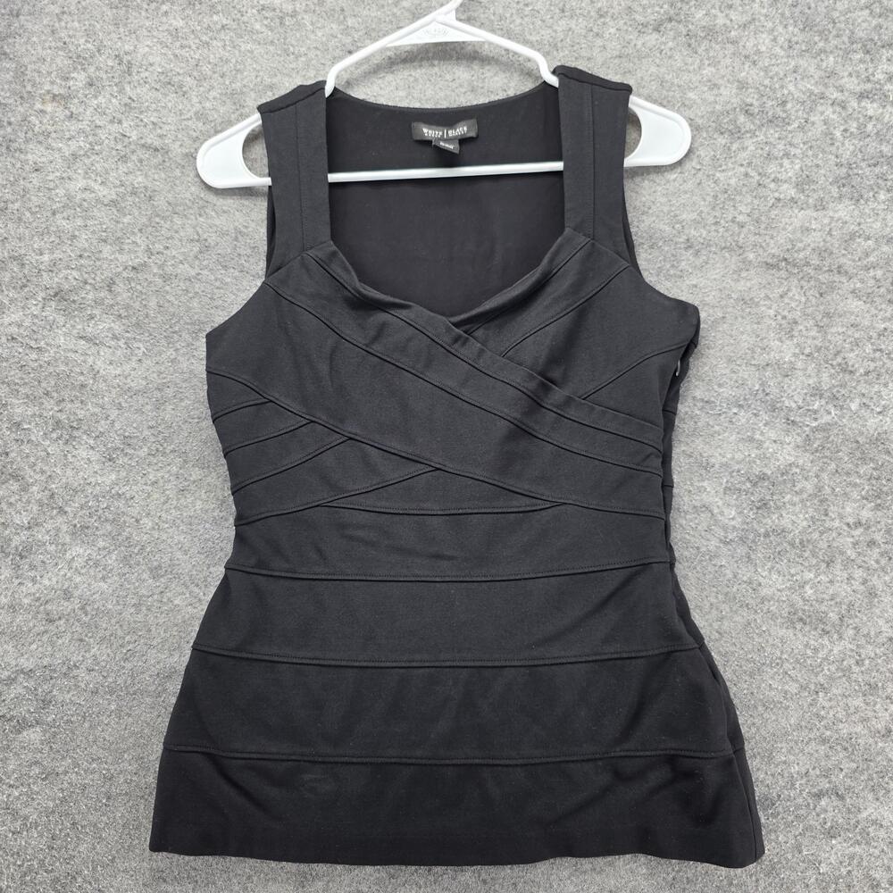 White House Black Market Tank Womens 8 Black Lined Slimming V-Neck Jersey